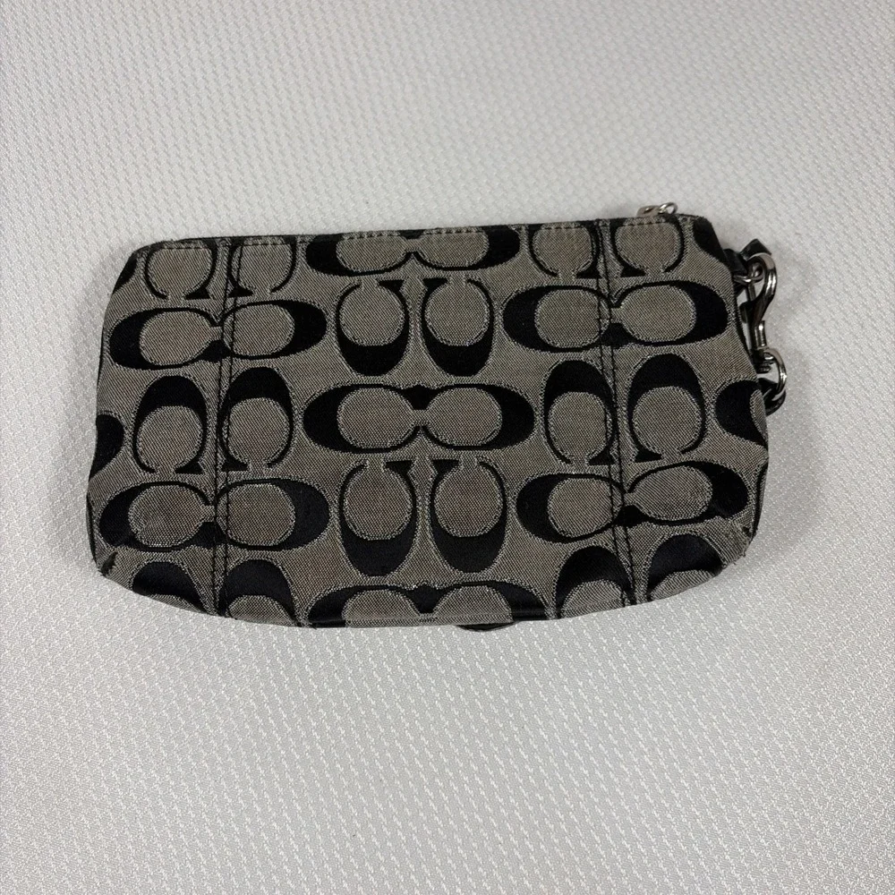COACH ICONIC CANVAS GLITTER ZIPPY SLIM SMALL WRISTLET WALLET BLACK/GREY